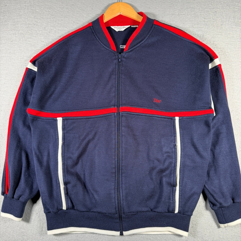 Vintage Christian Dior Monsieur Vintage Track Jacket Navy Red Stripe XL Full Zip